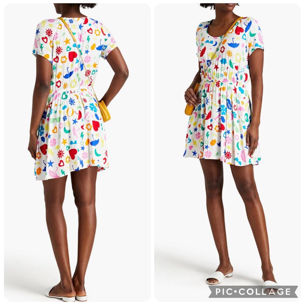 NWT MOSCHINO Gathered 90's Print Jacquard Soft Loose Day Mini Dress Size Small - Picture 1 of 5